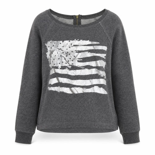 Gina Tricot Womens Grey Cotton Pullover Sweatshirt Size M Zip - American Flag