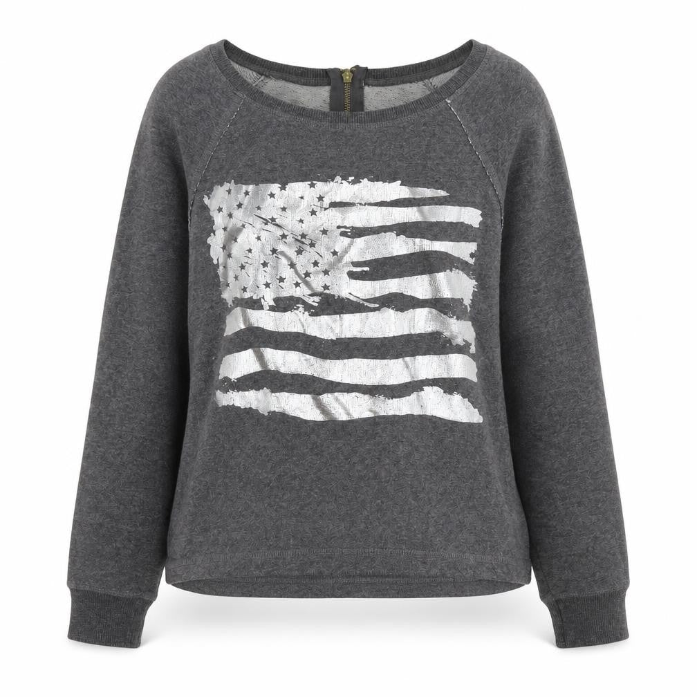 Gina Tricot Womens Grey Cotton Pullover Sweatshirt Size M Zip - American Flag