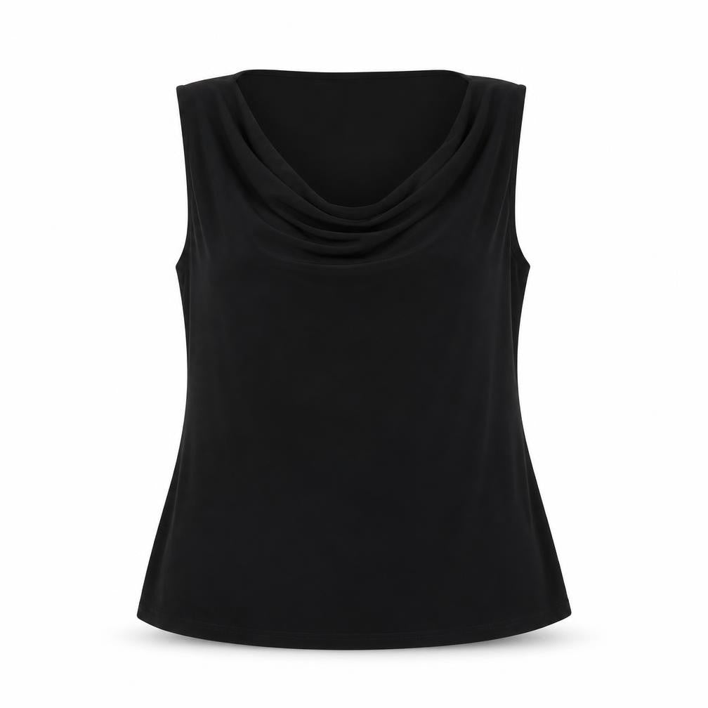 Front view of J. Taylor women’s black polyester basic tank, size UK 18, cowl neck