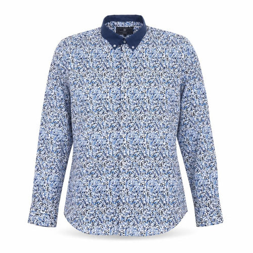 Marks & Spencer Mens Blue Geometric Cotton Button-Up Size S Collared Button