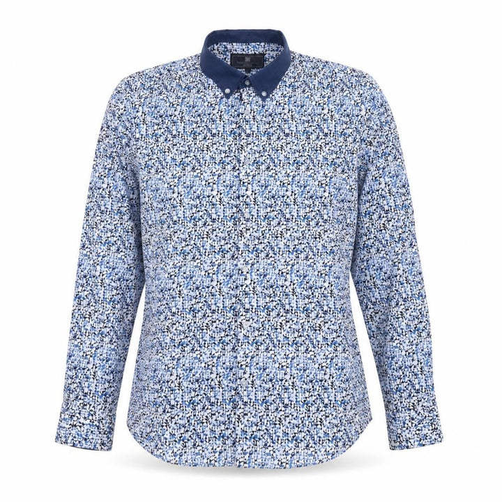 Marks and Spencer Mens Blue Geometric Cotton Button-Up Size S Collared Button