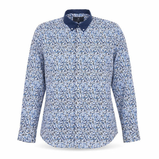 Marks and Spencer Mens Blue Geometric Cotton Button-Up Size S Collared Button