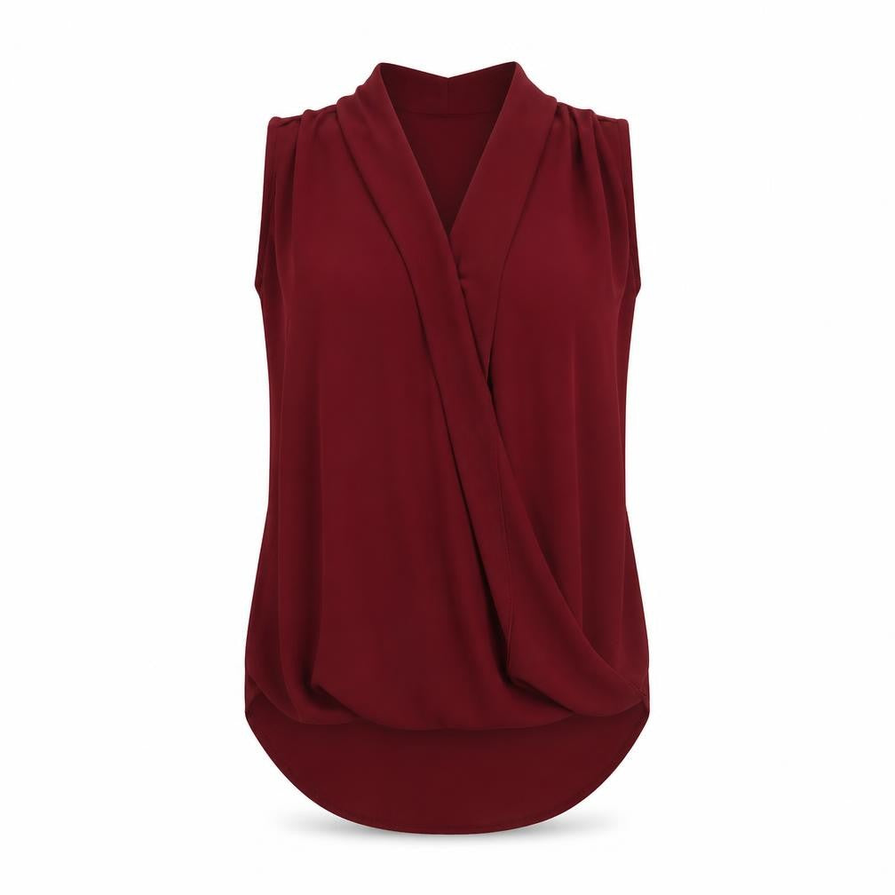 Front view of New Look women’s red polyester basic tank, size UK 6, v-neck