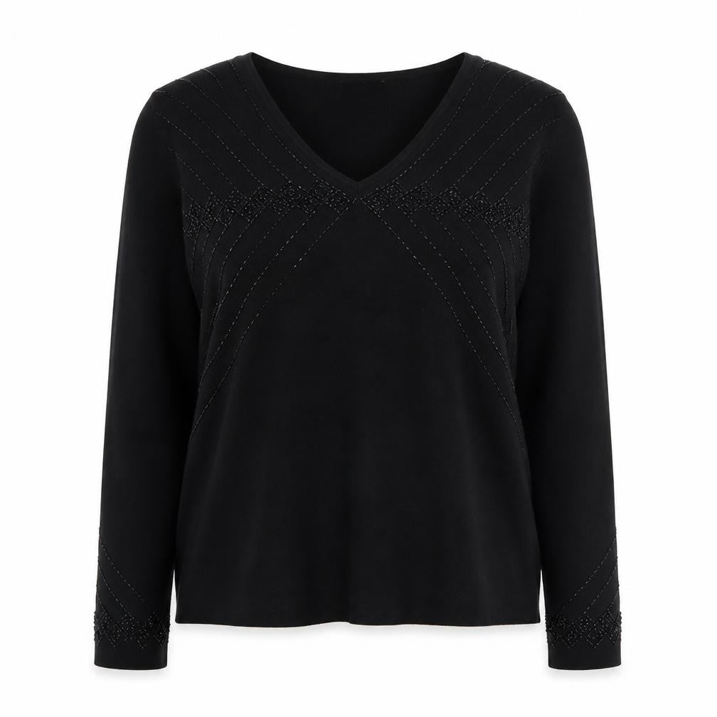 Front view of Liz Claiborne women’s black round neck viscose jumper, size M