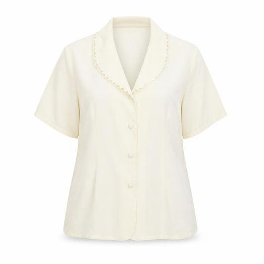 Front view of Debenhams women’s ivory polyester basic button-up, size UK 16, collared