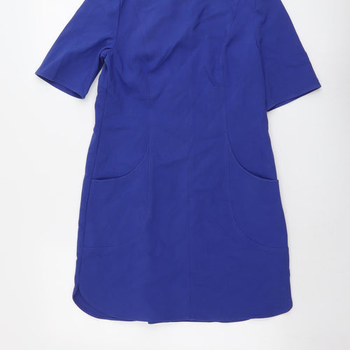 Oliver Bonas Womens Blue Cotton Shift Size 10 Boat Neck Zip