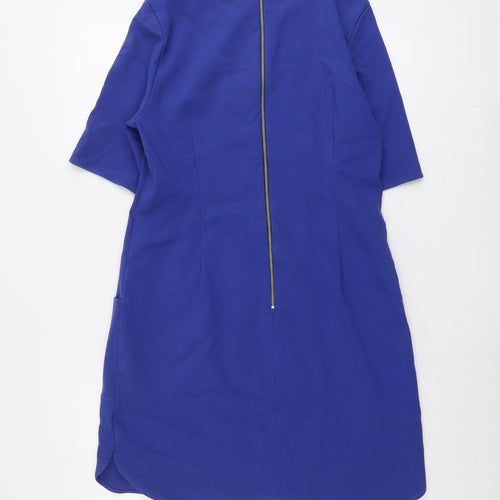 Oliver Bonas Womens Blue Cotton Shift Size 10 Boat Neck Zip
