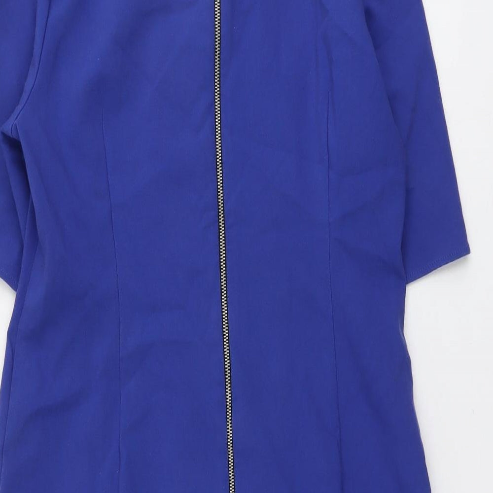 Oliver Bonas Womens Blue Cotton Shift Size 10 Boat Neck Zip