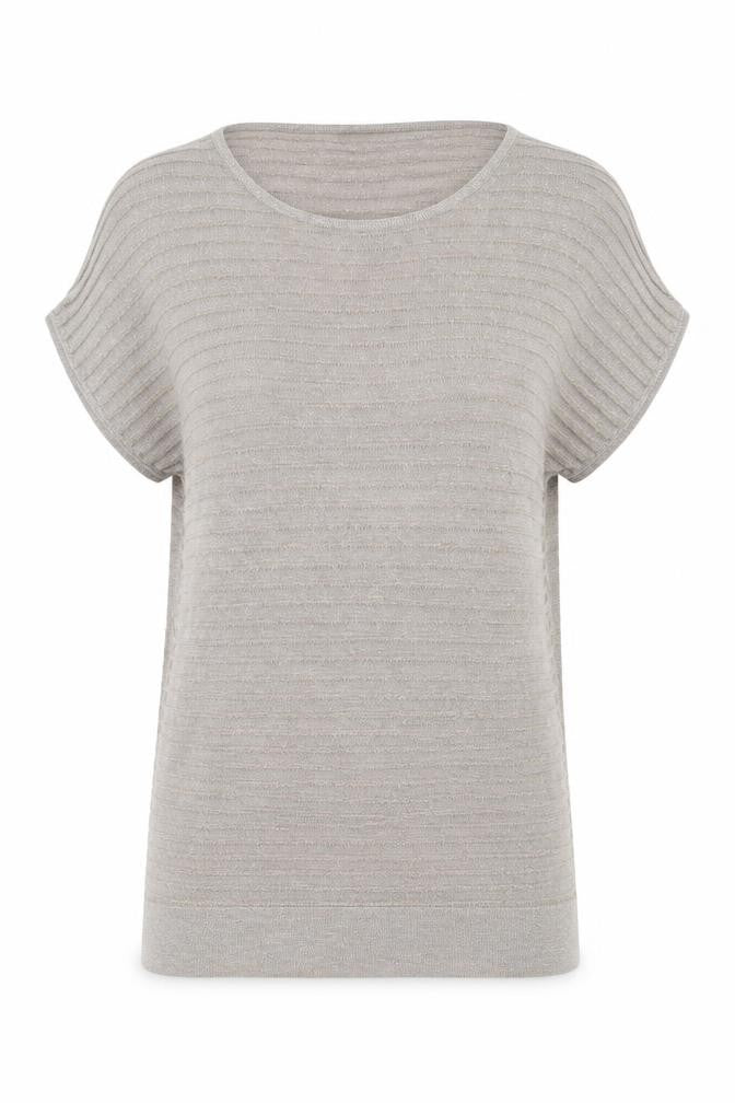 Front view of Damart women’s beige round neck viscose jumper, size UK 14