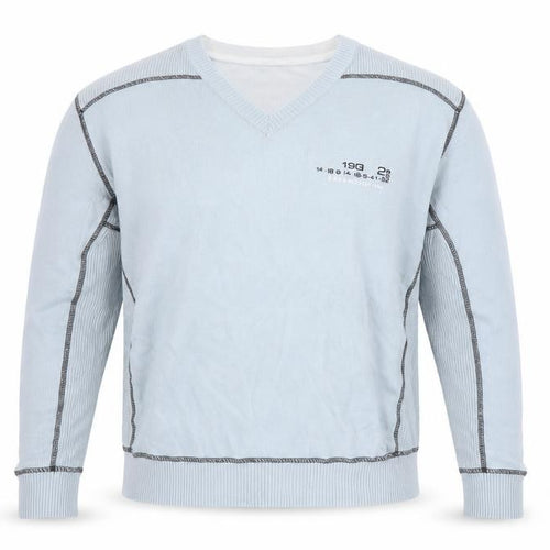 Marks and Spencer Mens Blue V-Neck Cotton Pullover Jumper Size L Long Sleeve