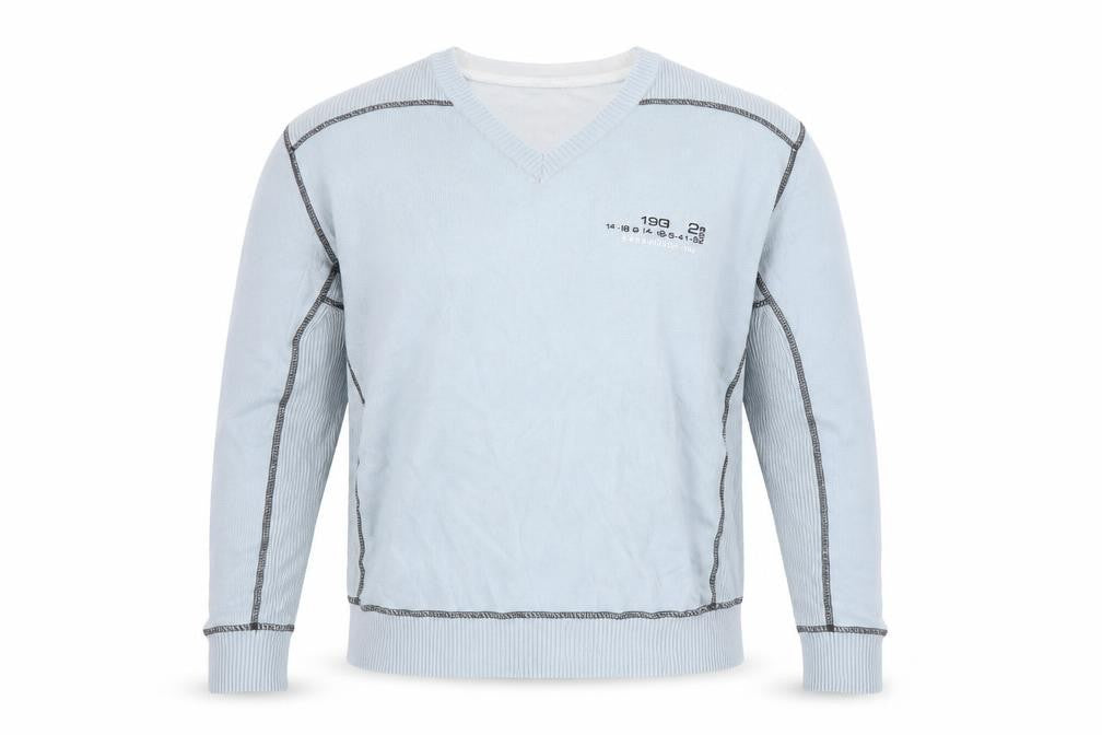 Marks and Spencer Mens Blue V-Neck Cotton Pullover Jumper Size L Long Sleeve