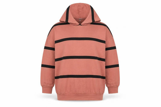 Front view of ASOS women’s pink striped cotton pullover hoodie, size UK 10, pullover