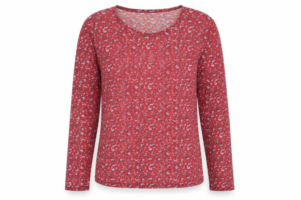 Front view of Daisy Street women’s red geometric polyester basic t-shirt, size UK 16, round neck