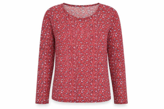 Front view of Daisy Street women’s red geometric polyester basic t-shirt, size UK 16, round neck