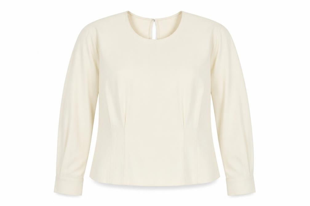 Front view of Marks & Spencer women’s ivory polyester basic blouse, size UK 18, round neck
