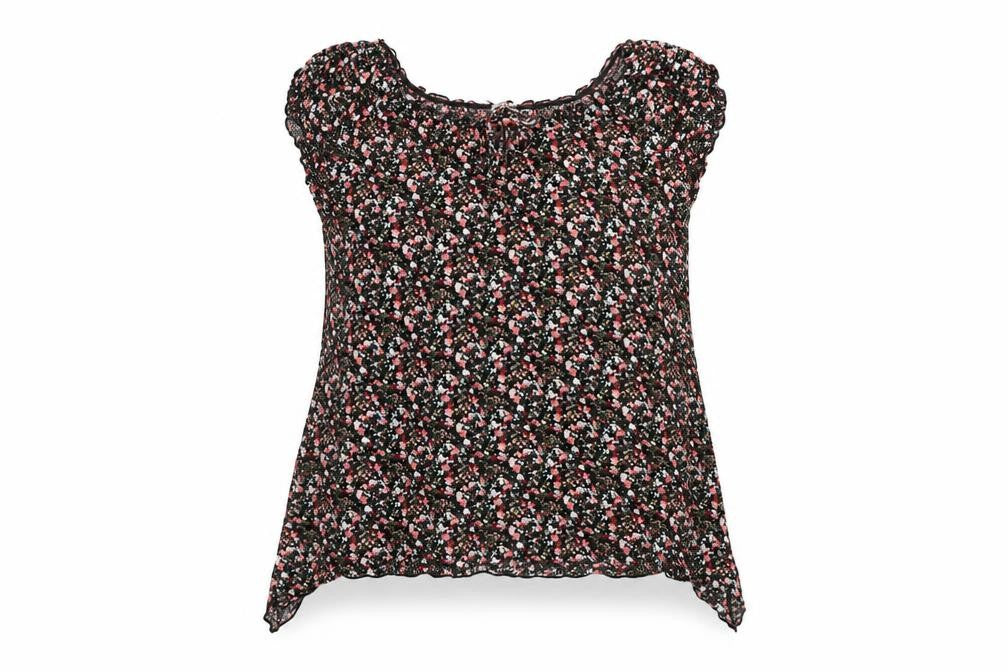 Carl Ann Womens Black Floral Viscose Basic T-Shirt Size 18 Round Neck