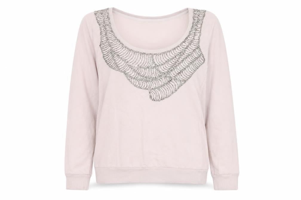 Front view of Next women’s pink cotton pullover sweatshirt, size UK 14, pullover