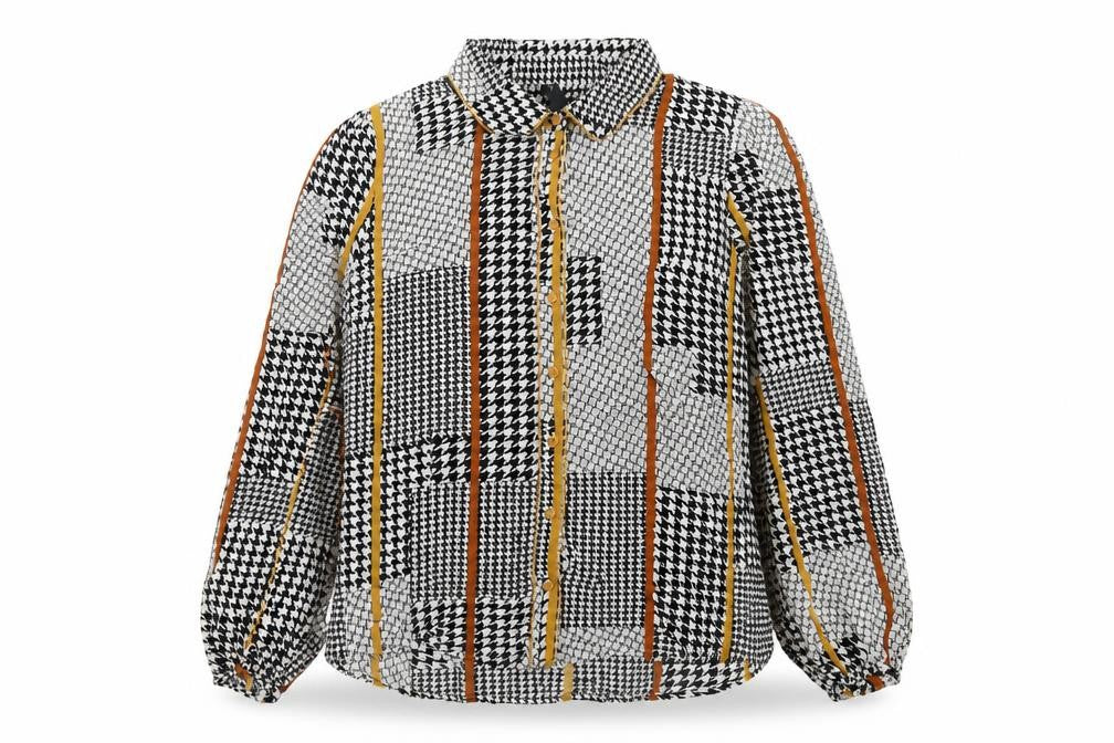 Y-A-S Womens Brown Geometric Viscose Basic Button-Up Size XL Collared