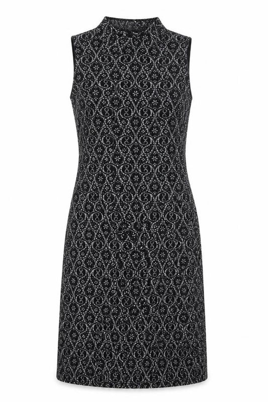 Front view of Next women’s black geometric polyester a-line, size UK 10, mock neck pullover