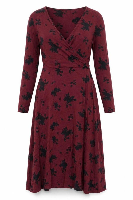 Front view of Principles women’s red floral viscose trapeze & swing, size UK 6, v-neck pullover