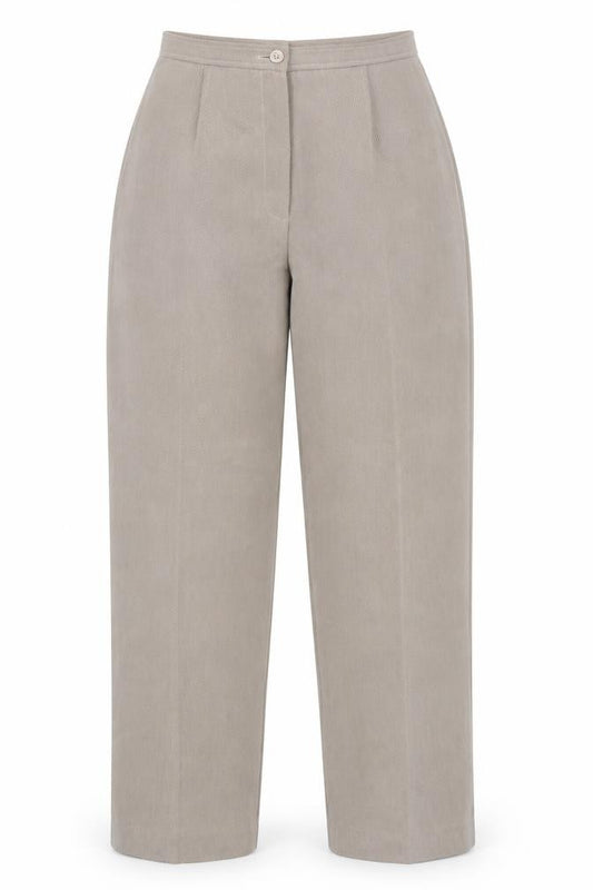 Front view of Country Casuals women’s beige polyester trousers, size UK 10, regular zip