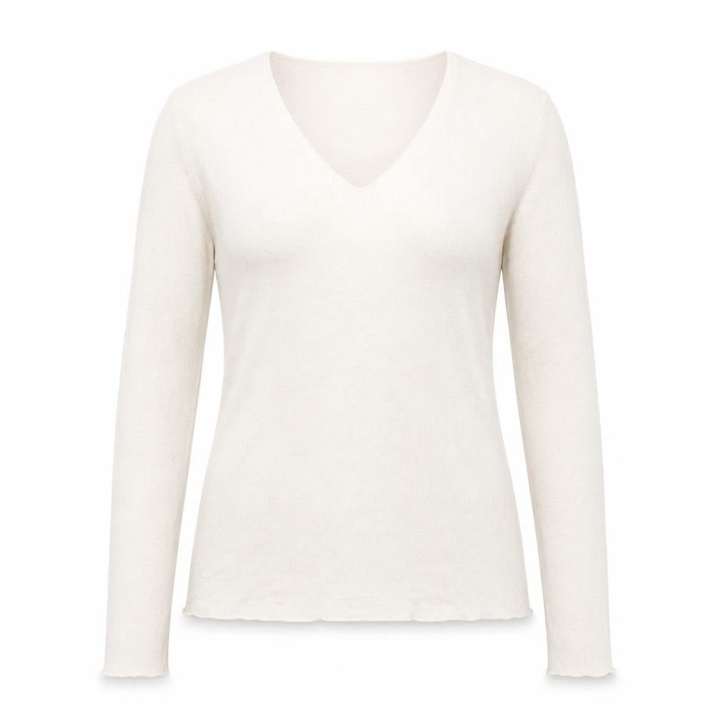 Front view of Zara women’s beige v-neck acrylic jumper, size S