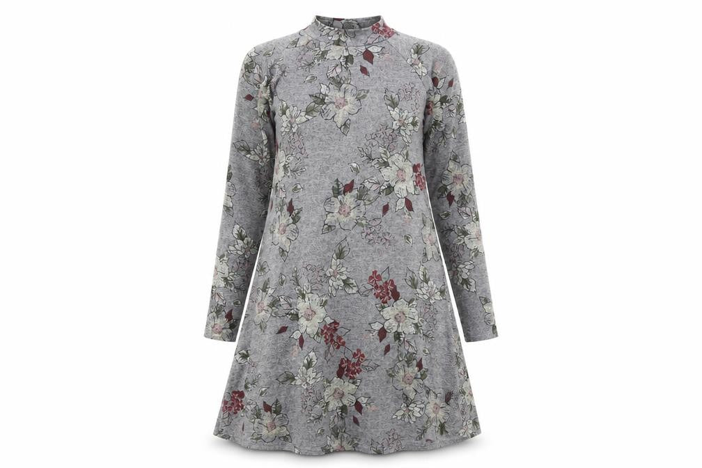 Apricot Womens Grey Floral Polyester Jumper Dress Size 8 Round Neck Pullover