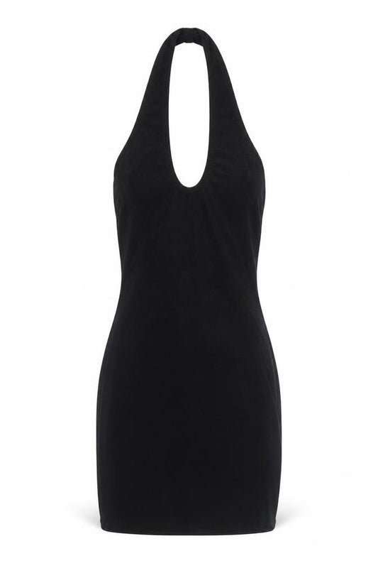 Front view of AsYou women’s black polyester bodycon, size UK 6, halter pullover