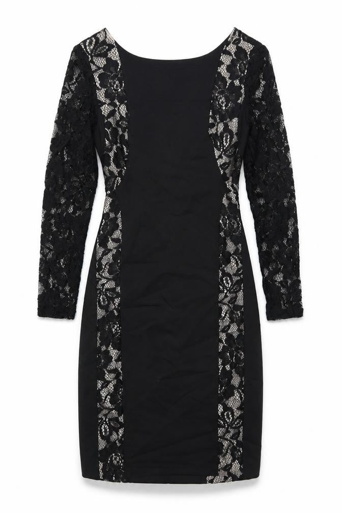 Front view of Oasis women’s black floral polyester a-line, size UK 10, round neck zip