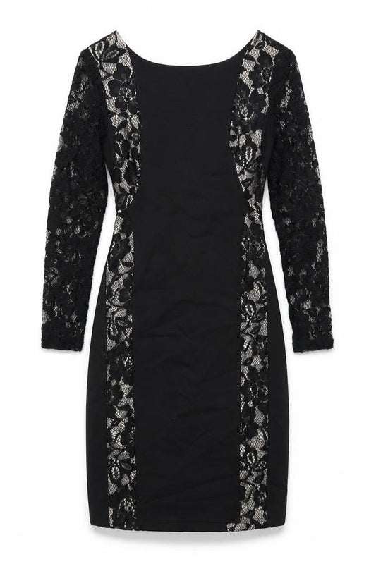 Front view of Oasis women’s black floral polyester a-line, size UK 10, round neck zip