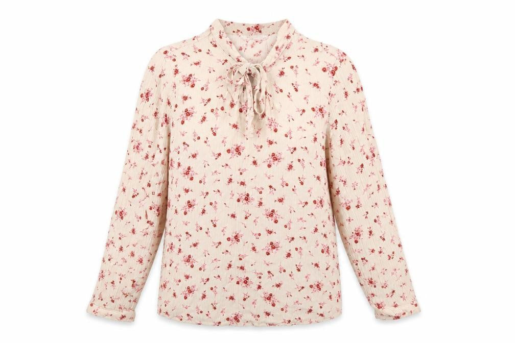 RESERVED Womens Beige Floral Viscose Basic Blouse Size 12 V-Neck