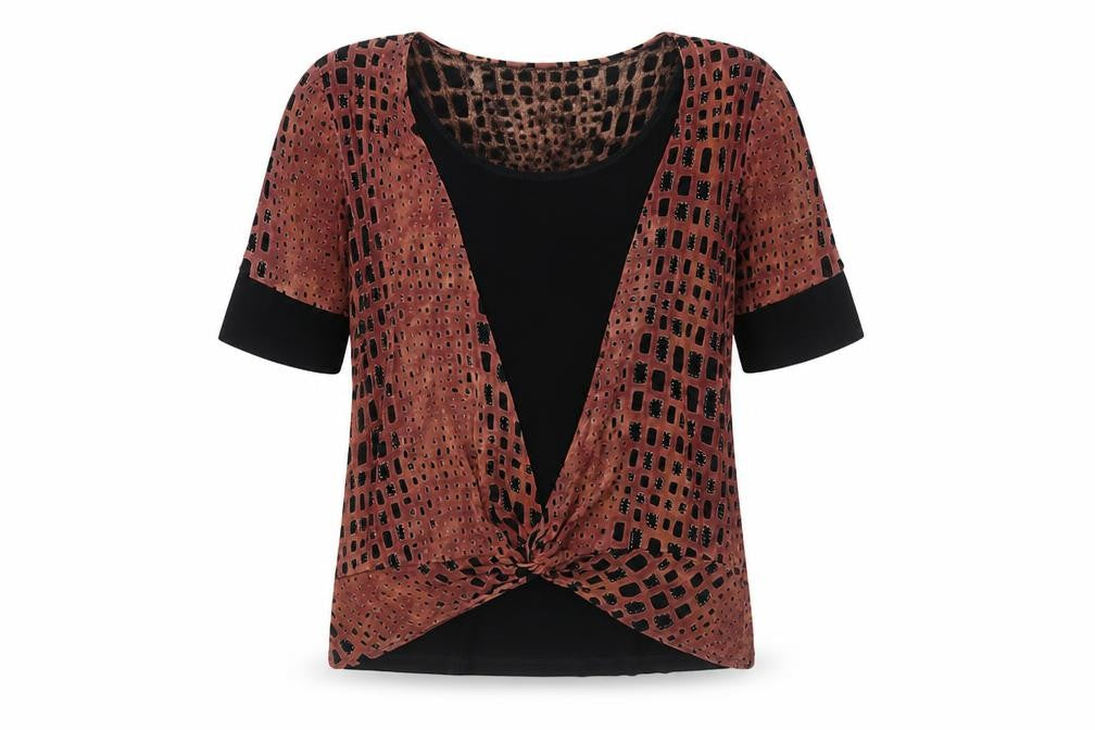 Stephen Y Womens Multicoloured Geometric Polyester Basic Blouse Size 10 Round Neck