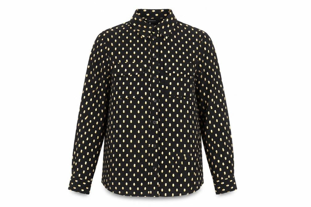 Who What Wear Womens Black Geometric Polyester Basic Button-Up Size M Collared