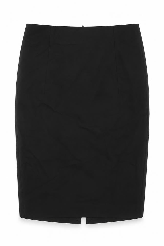 Front view of Zara women’s black polyester a-line skirt, size L, zip