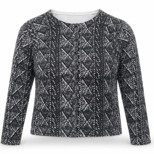 NEXT Womens Grey Round Neck Geometric Cotton Cardigan Jumper Size 14