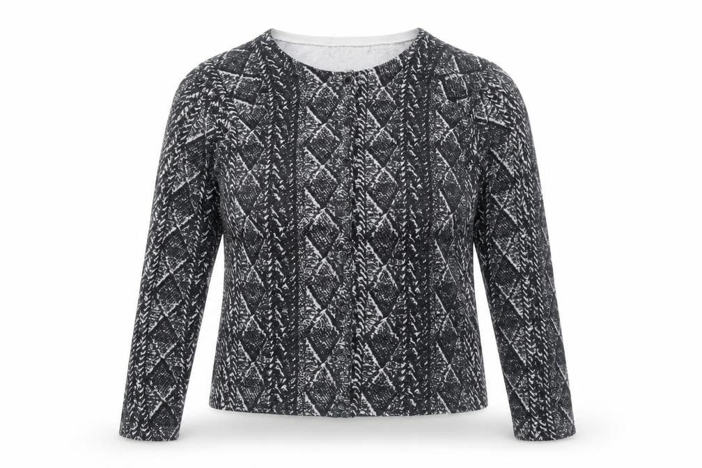 NEXT Womens Grey Round Neck Geometric Cotton Cardigan Jumper Size 14