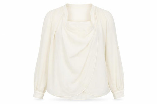 Front view of ASOS women’s ivory polyester basic blouse, size UK 6, round neck