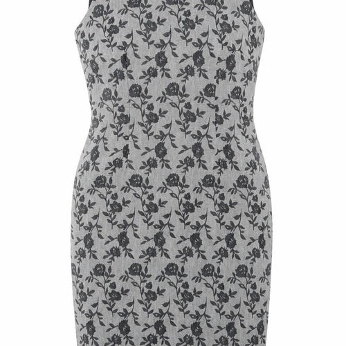 Planet Womens Grey Floral Polyester Pencil Dress Size 8 Boat Neck Zip