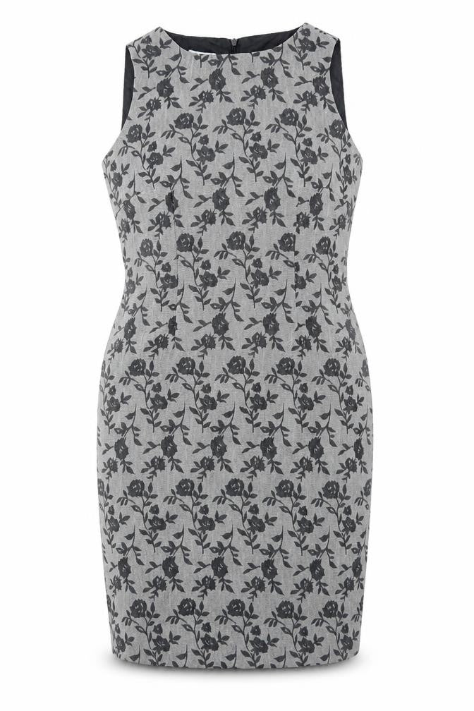Planet Womens Grey Floral Polyester Pencil Dress Size 8 Boat Neck Zip