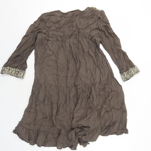 NEXT Womens Brown Viscose A-Line Size 14 V-Neck Pullover - Embroidered