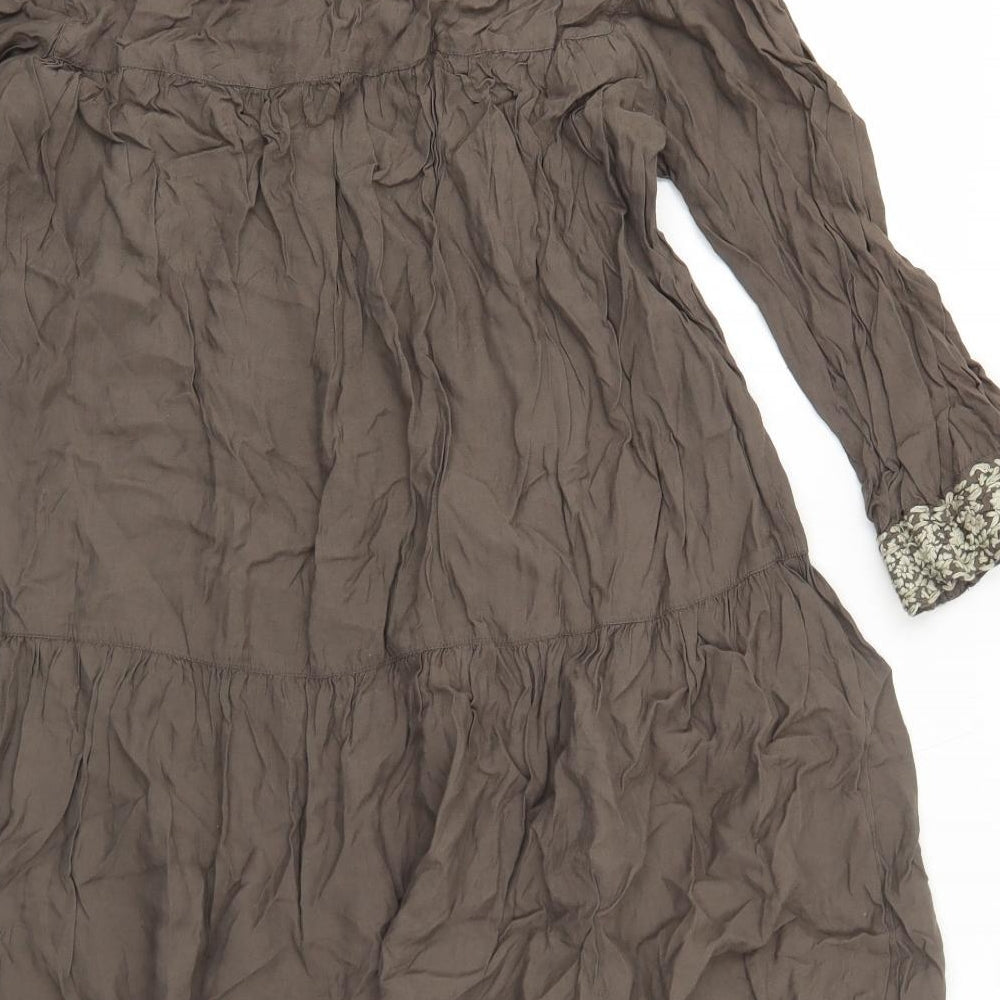 NEXT Womens Brown Viscose A-Line Size 14 V-Neck Pullover - Embroidered