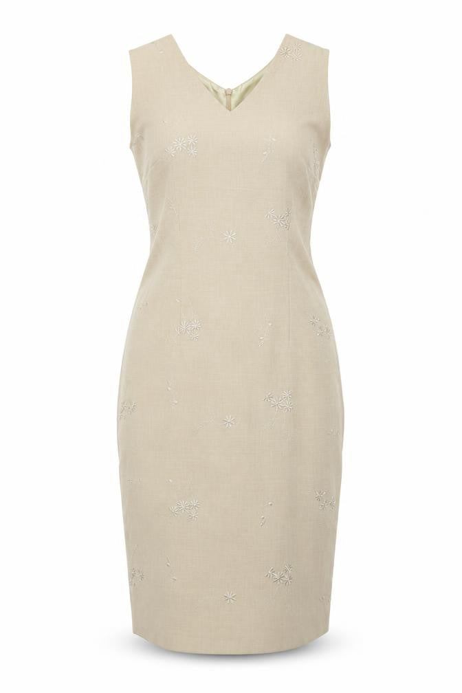 Liz Claiborne Womens Beige Polyester Pencil Dress Size 4 V-Neck Zip