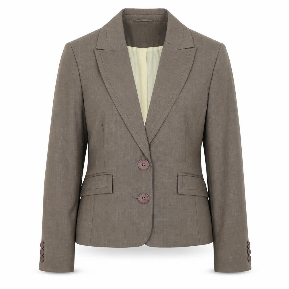 Front view of Autonomy women’s grey polyester jacket suit jacket, size UK 14, - shoulder pads