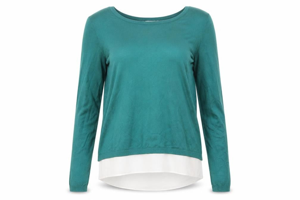 Front view of H&M women’s green round neck polyester jumper, size XS