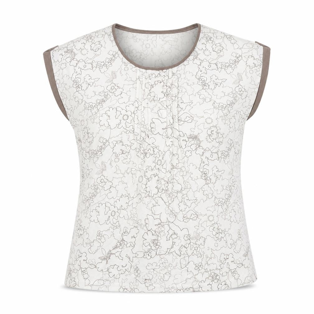 Front view of Bonmarché women’s white geometric polyester basic t-shirt, size UK 14, round neck