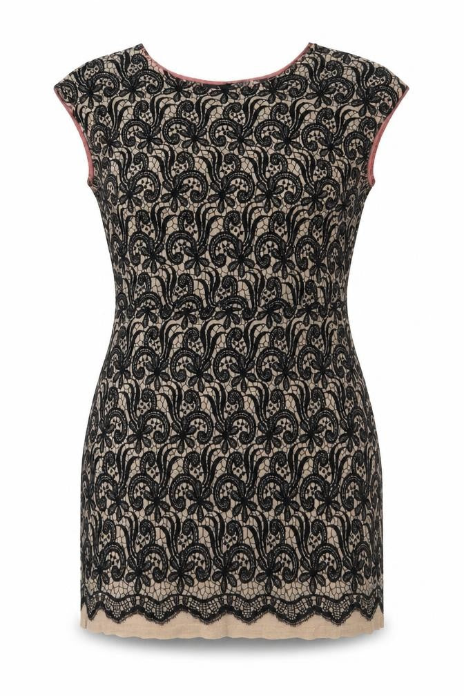 Front view of Next women’s black nylon mini, size UK 12, boat neck pullover - lace overlay