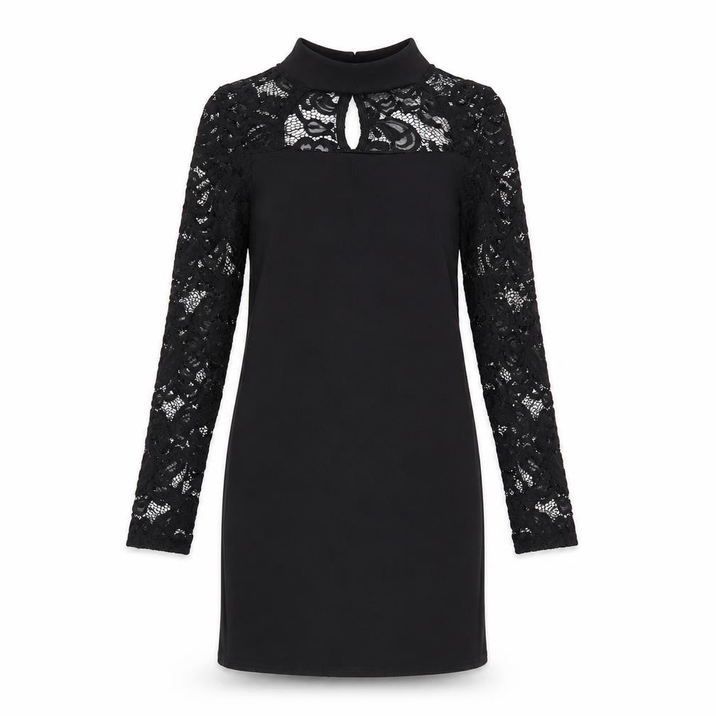 Front view of Parisian Collection women’s black polyester a-line, size UK 12, round neck button