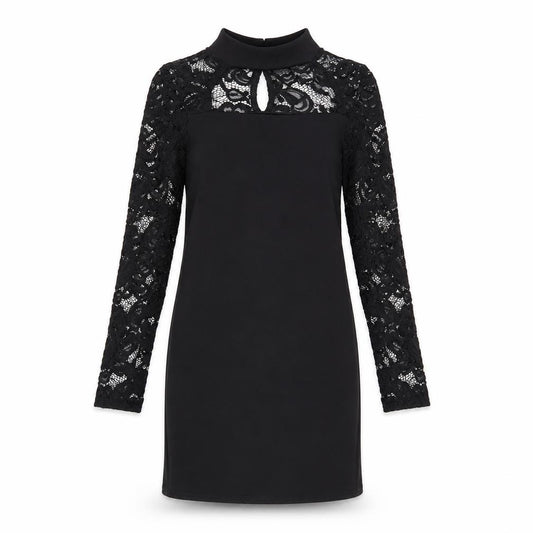 Front view of Parisian Collection women’s black polyester a-line, size UK 12, round neck button