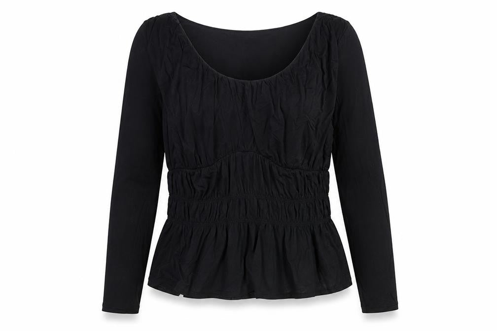 Front view of Marks & Spencer women’s black viscose basic blouse, size UK 14, round neck