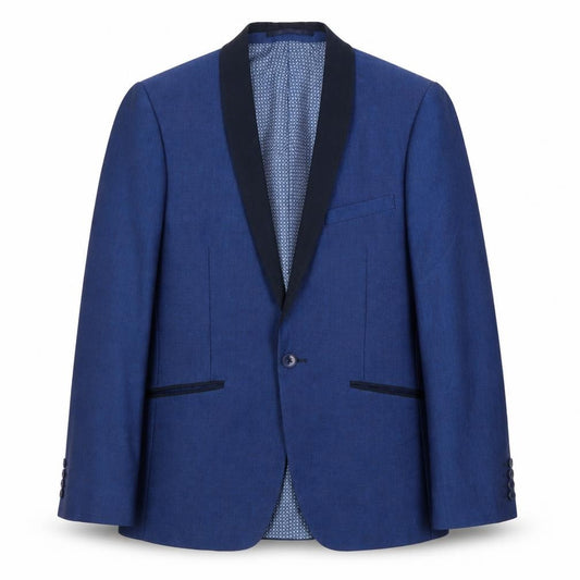 Front view of Limehaus men’s blue polyester jacket suit jacket, size 36, regular